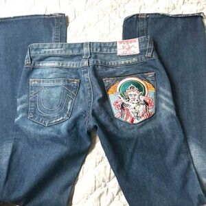 Y2k True Religion Blue Boot Cut Jeans with Embroidered Pocket